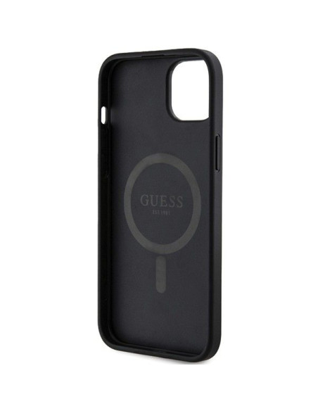 Véritable GUESS Case GUHMP15MG4GFRK pour iPhone 15 Plus (Compatible avec Magsafe / 4G Ring classic logo / noir)