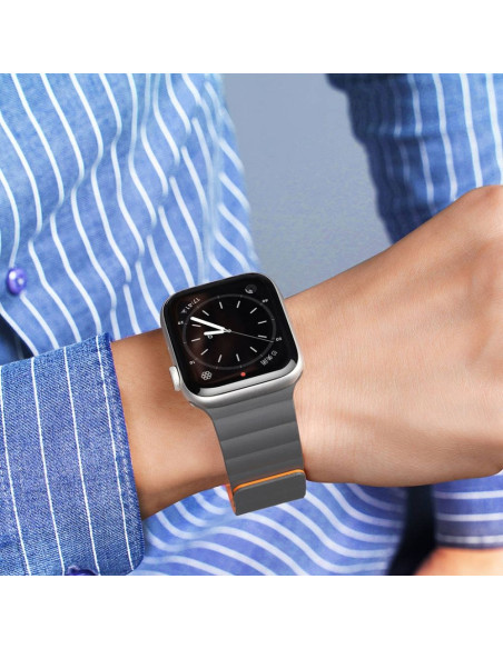 DUX DUCIS Chain - Bracelet magnétique en silicone pour Apple Watch 49mm gris