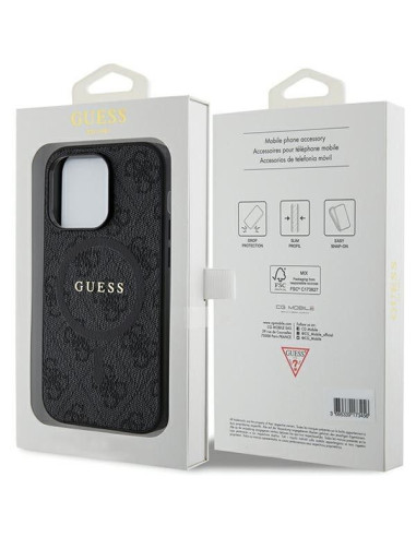 Véritable Case GUESS GUHMP15XG4GFRK pour iPhone 15 Pro Max (Compatible avec Magsafe / 4G Ring classic logo / noir)