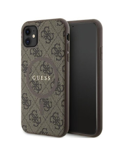Véritable GUESS Case GUHMN61G4GFRW pour iPhone 11 (Compatible avec Magsafe / 4G Ring classic logo / marron)