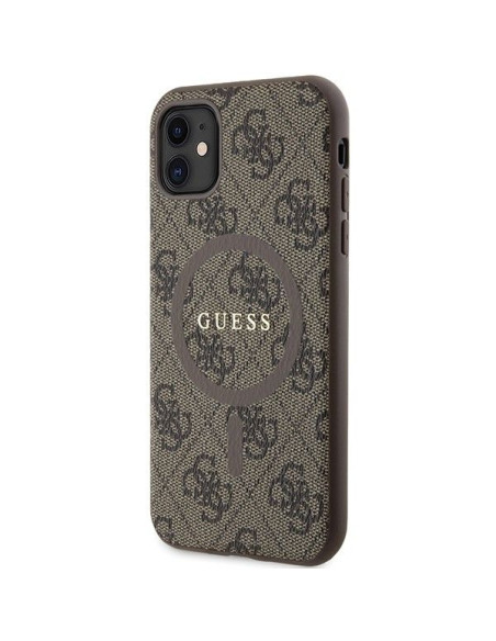 Véritable GUESS Case GUHMN61G4GFRW pour iPhone 11 (Compatible avec Magsafe / 4G Ring classic logo / marron)