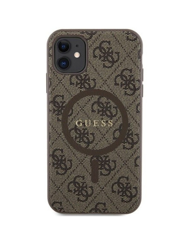 Véritable GUESS Case GUHMN61G4GFRW pour iPhone 11 (Compatible avec Magsafe / 4G Ring classic logo / marron)