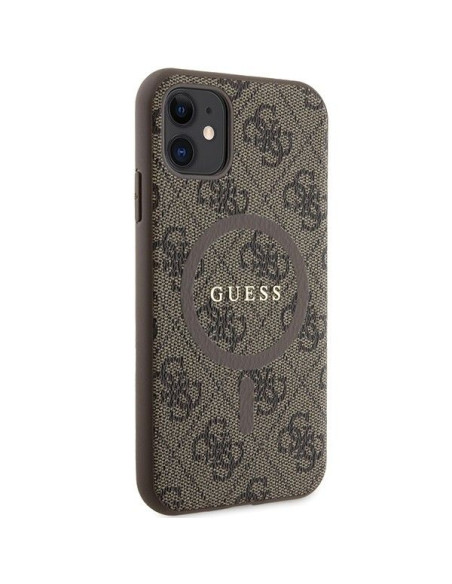 Véritable GUESS Case GUHMN61G4GFRW pour iPhone 11 (Compatible avec Magsafe / 4G Ring classic logo / marron)