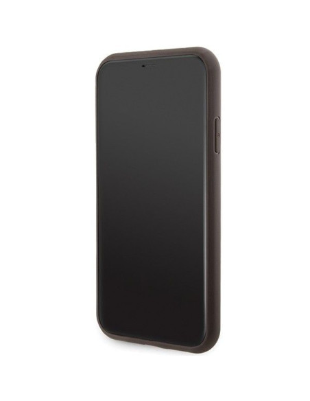 Véritable GUESS Case GUHMN61G4GFRW pour iPhone 11 (Compatible avec Magsafe / 4G Ring classic logo / marron)