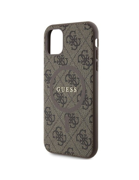 Véritable GUESS Case GUHMN61G4GFRW pour iPhone 11 (Compatible avec Magsafe / 4G Ring classic logo / marron)