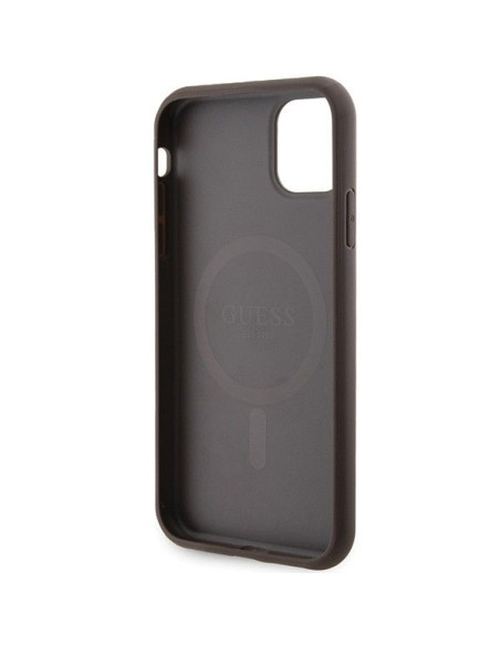Véritable GUESS Case GUHMN61G4GFRW pour iPhone 11 (Compatible avec Magsafe / 4G Ring classic logo / marron)