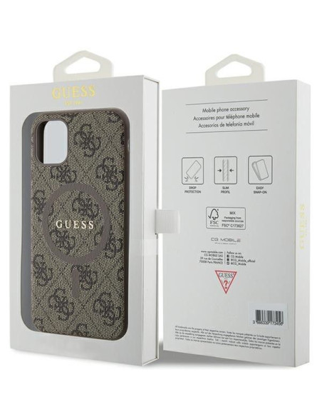 Véritable GUESS Case GUHMN61G4GFRW pour iPhone 11 (Compatible avec Magsafe / 4G Ring classic logo / marron)