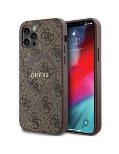 GUESS case for IPHONE 12 / 12 Pro compatible with MagSafe GUHMP12MG4GFRW (4G Ring classic logo) brown