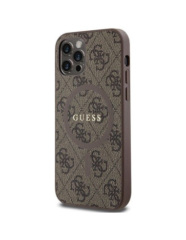 GUESS case for IPHONE 12 / 12 Pro compatible with MagSafe GUHMP12MG4GFRW (4G Ring classic logo) brown