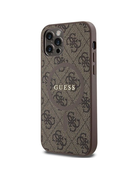 GUESS case for IPHONE 12 / 12 Pro compatible with MagSafe GUHMP12MG4GFRW (4G Ring classic logo) brown