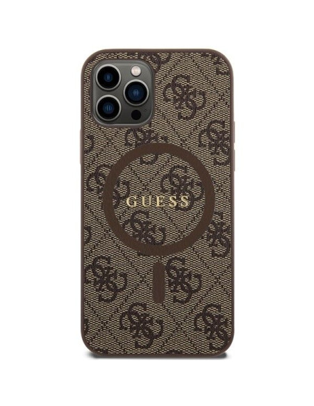 GUESS case for IPHONE 12 / 12 Pro compatible with MagSafe GUHMP12MG4GFRW (4G Ring classic logo) brown