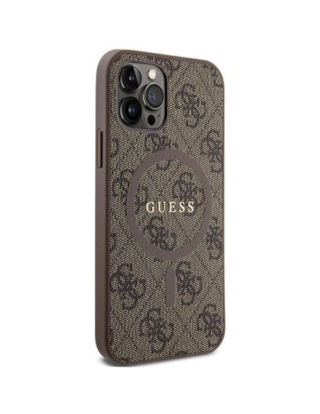 GUESS case for IPHONE 12 / 12 Pro compatible with MagSafe GUHMP12MG4GFRW (4G Ring classic logo) brown