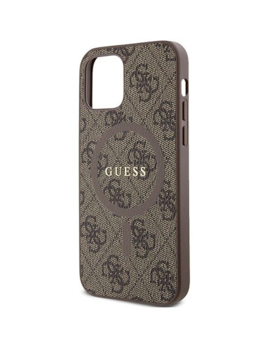 GUESS case for IPHONE 12 / 12 Pro compatible with MagSafe GUHMP12MG4GFRW (4G Ring classic logo) brown