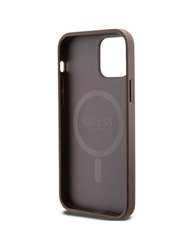 GUESS case for IPHONE 12 / 12 Pro compatible with MagSafe GUHMP12MG4GFRW (4G Ring classic logo) brown