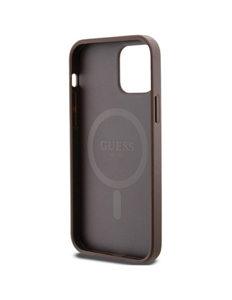 GUESS case for IPHONE 12 / 12 Pro compatible with MagSafe GUHMP12MG4GFRW (4G Ring classic logo) brown