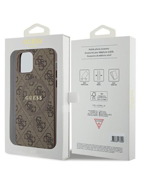 GUESS case for IPHONE 12 / 12 Pro compatible with MagSafe GUHMP12MG4GFRW (4G Ring classic logo) brown