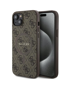 Véritable GUESS Case GUHMP14SG4GFRW pour iPhone 14 (Compatible avec Magsafe / 4G Ring classic logo / marron)