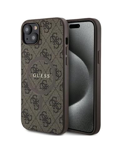 Véritable GUESS Case GUHMP14SG4GFRW pour iPhone 14 (Compatible avec Magsafe / 4G Ring classic logo / marron)