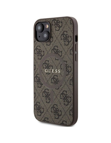 Véritable GUESS Case GUHMP14SG4GFRW pour iPhone 14 (Compatible avec Magsafe / 4G Ring classic logo / marron)