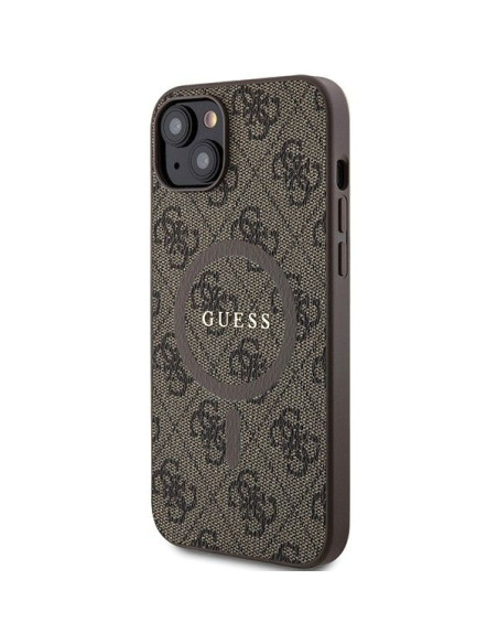 Véritable GUESS Case GUHMP14SG4GFRW pour iPhone 14 (Compatible avec Magsafe / 4G Ring classic logo / marron)