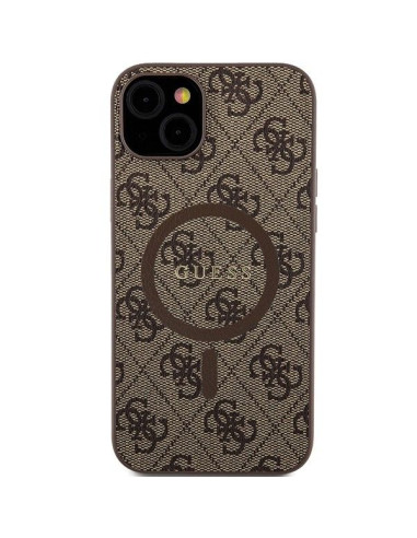 Véritable GUESS Case GUHMP14SG4GFRW pour iPhone 14 (Compatible avec Magsafe / 4G Ring classic logo / marron)