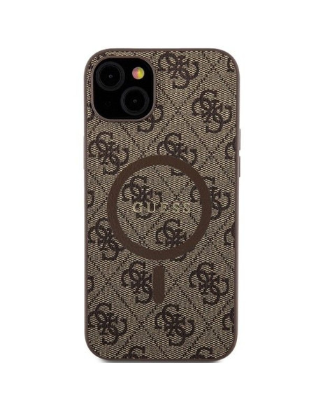 Véritable GUESS Case GUHMP14SG4GFRW pour iPhone 14 (Compatible avec Magsafe / 4G Ring classic logo / marron)
