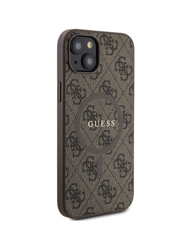Véritable GUESS Case GUHMP14SG4GFRW pour iPhone 14 (Compatible avec Magsafe / 4G Ring classic logo / marron)