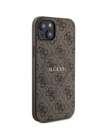 Véritable GUESS Case GUHMP14SG4GFRW pour iPhone 14 (Compatible avec Magsafe / 4G Ring classic logo / marron)