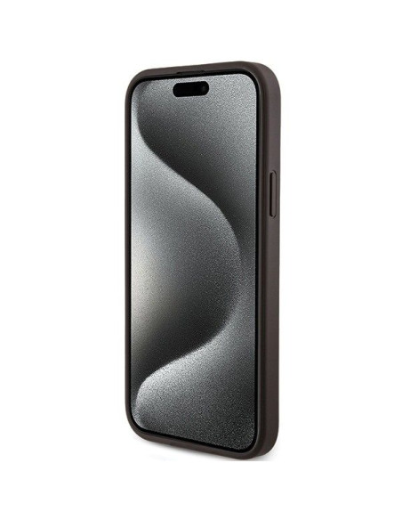 Véritable GUESS Case GUHMP14SG4GFRW pour iPhone 14 (Compatible avec Magsafe / 4G Ring classic logo / marron)