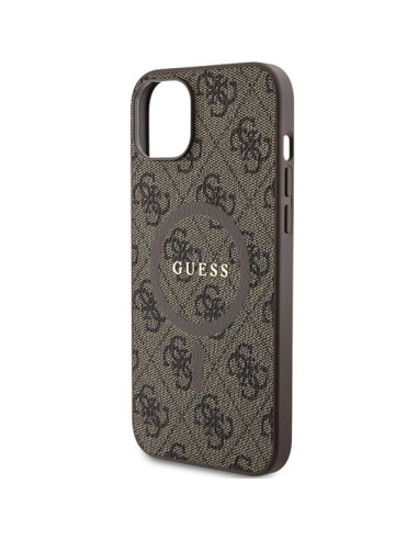Véritable GUESS Case GUHMP14SG4GFRW pour iPhone 14 (Compatible avec Magsafe / 4G Ring classic logo / marron)