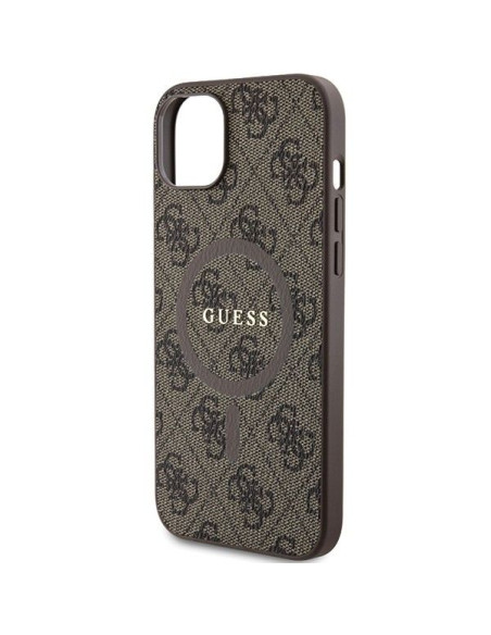 Véritable GUESS Case GUHMP14SG4GFRW pour iPhone 14 (Compatible avec Magsafe / 4G Ring classic logo / marron)