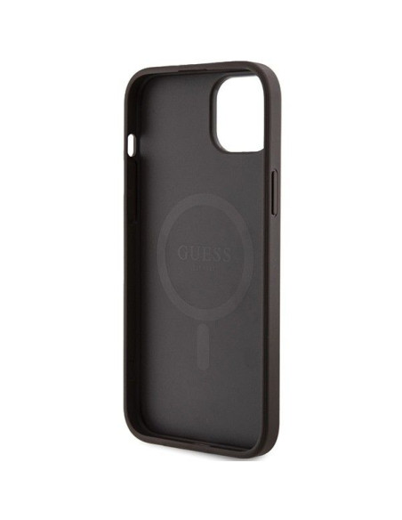 Véritable GUESS Case GUHMP14SG4GFRW pour iPhone 14 (Compatible avec Magsafe / 4G Ring classic logo / marron)