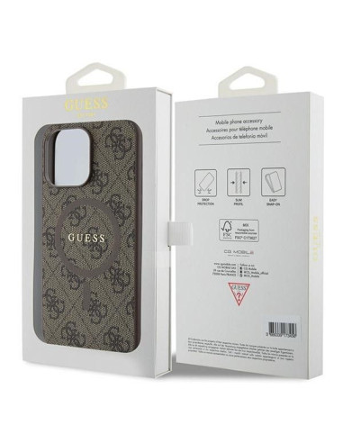 Véritable GUESS Case GUHMP14LG4GFRW pour iPhone 14 Pro (Compatible avec Magsafe / 4G Ring classic logo / marron)
