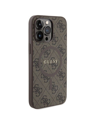 Véritable Case GUESS GUHMP14XG4GFRW pour iPhone 14 Pro Max (Compatible avec Magsafe / 4G Ring classic logo / marron)