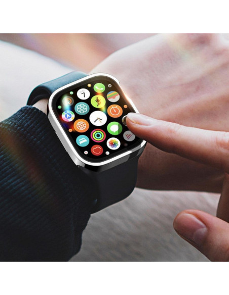 DUX DUCIS HAMO Coque de protection avec verre pour Apple Watch 7 / 8 / 9 41 mm argenté.