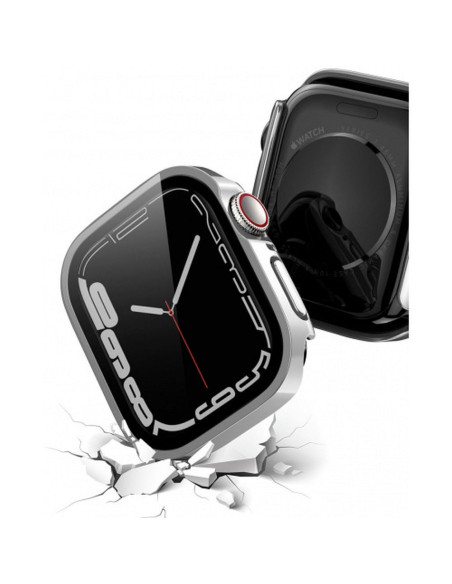 DUX DUCIS HAMO Coque de protection avec verre pour Apple Watch 7 / 8 / 9 45 mm argenté.