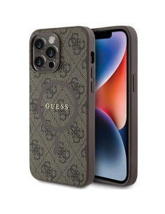 Véritable GUESS Case GUHMP15LG4GFRW pour iPhone 15 Pro (Compatible avec Magsafe / 4G Ring classic logo / marron)