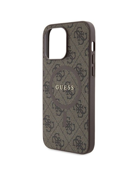 Véritable GUESS Case GUHMP15LG4GFRW pour iPhone 15 Pro (Compatible avec Magsafe / 4G Ring classic logo / marron)