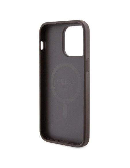Véritable GUESS Case GUHMP15LG4GFRW pour iPhone 15 Pro (Compatible avec Magsafe / 4G Ring classic logo / marron)