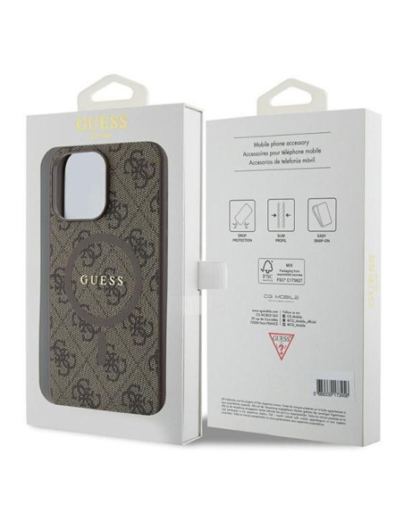 Véritable Case GUESS GUHMP15XG4GFRW pour iPhone 15 Pro Max (Compatible avec Magsafe / 4G Ring classic logo / marron)
