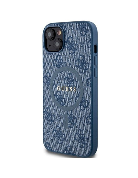 Véritable GUESS Case GUHMP15SG4GFRB pour iPhone 15 (Compatible avec Magsafe / 4G Ring classic logo / bleu)