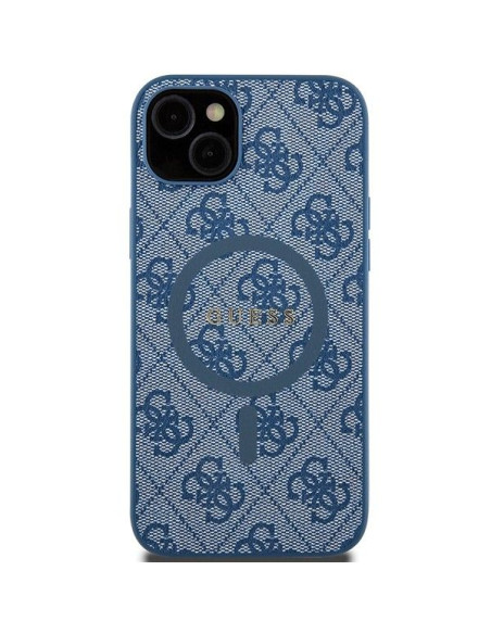 Véritable GUESS Case GUHMP15SG4GFRB pour iPhone 15 (Compatible avec Magsafe / 4G Ring classic logo / bleu)