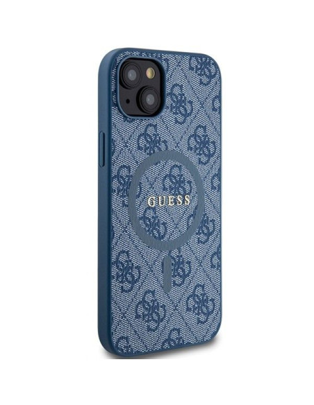 Véritable GUESS Case GUHMP15SG4GFRB pour iPhone 15 (Compatible avec Magsafe / 4G Ring classic logo / bleu)