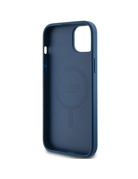 Véritable GUESS Case GUHMP15SG4GFRB pour iPhone 15 (Compatible avec Magsafe / 4G Ring classic logo / bleu)