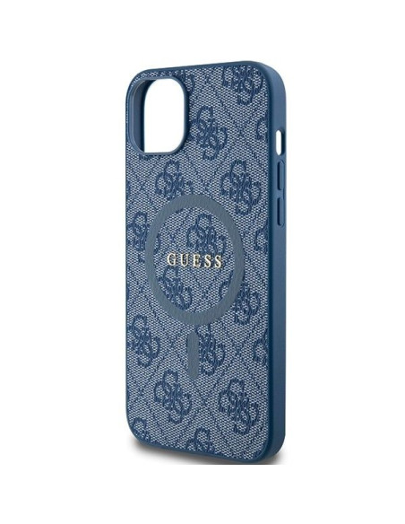 Véritable GUESS Case GUHMP15SG4GFRB pour iPhone 15 (Compatible avec Magsafe / 4G Ring classic logo / bleu)