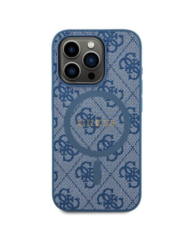 Véritable GUESS Case GUHMP15LG4GFRB pour iPhone 15 Pro (Compatible avec Magsafe / 4G Ring classic logo / blue)