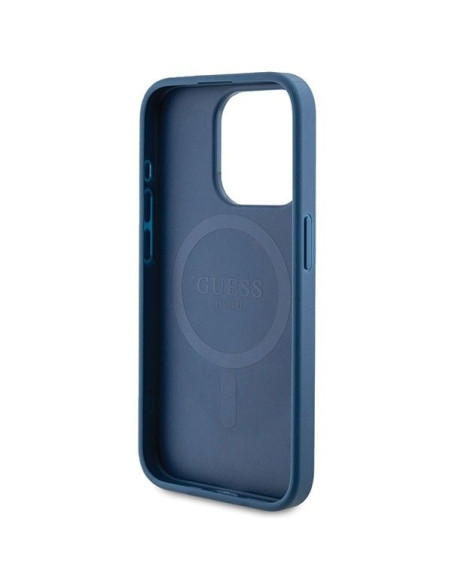 Véritable GUESS Case GUHMP15LG4GFRB pour iPhone 15 Pro (Compatible avec Magsafe / 4G Ring classic logo / blue)