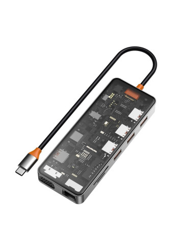 WiWU - HUB 11in1 CB011 Type-C vers USB3.0x3+USB2.0x1+SD/TF(2.0)+HDMIx1+RJ45+VGA+PD+Audio