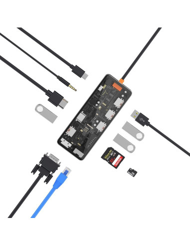 WiWU - HUB 11in1 CB011 Type-C vers USB3.0x3+USB2.0x1+SD/TF(2.0)+HDMIx1+RJ45+VGA+PD+Audio