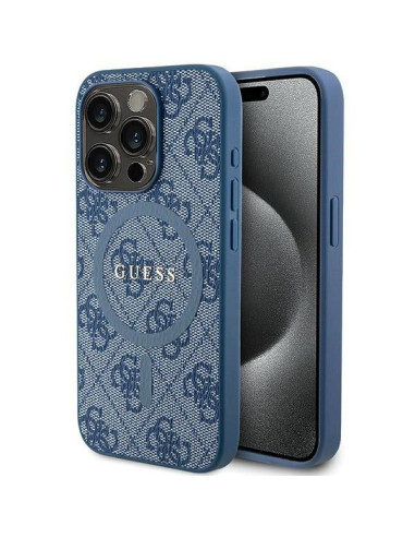 Véritable Case GUESS GUHMP15XG4GFRB pour iPhone 15 Pro Max (Compatible avec Magsafe / 4G Ring classic logo / blue)